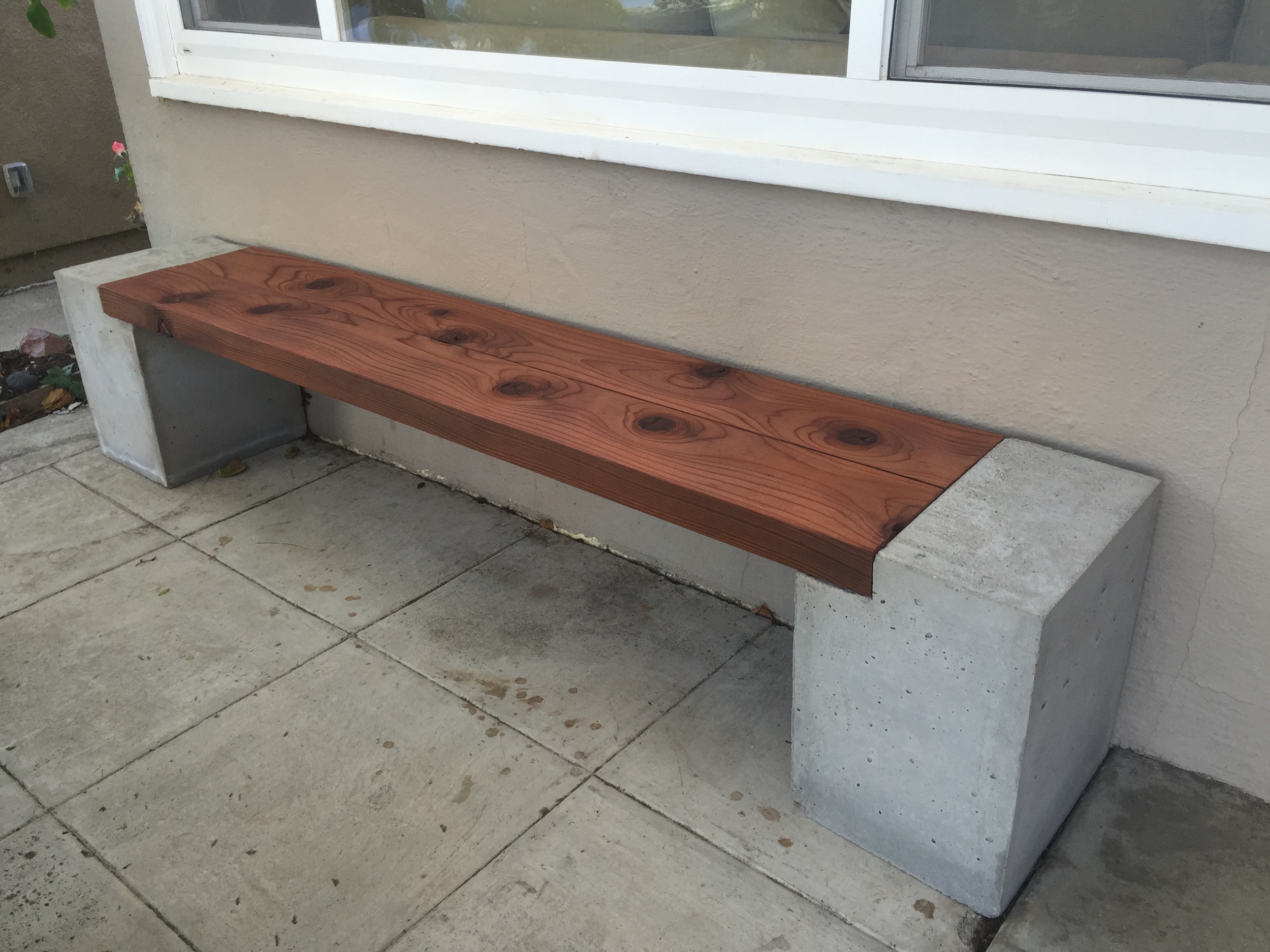 Modern Concrete and Redwood Bench